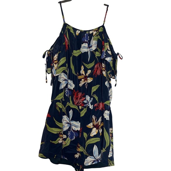 Amanda Uprichard Romper Womens Medium Navy Silk Floral‎ Boho Print Cold Shoulder - Picture 1 of 6
